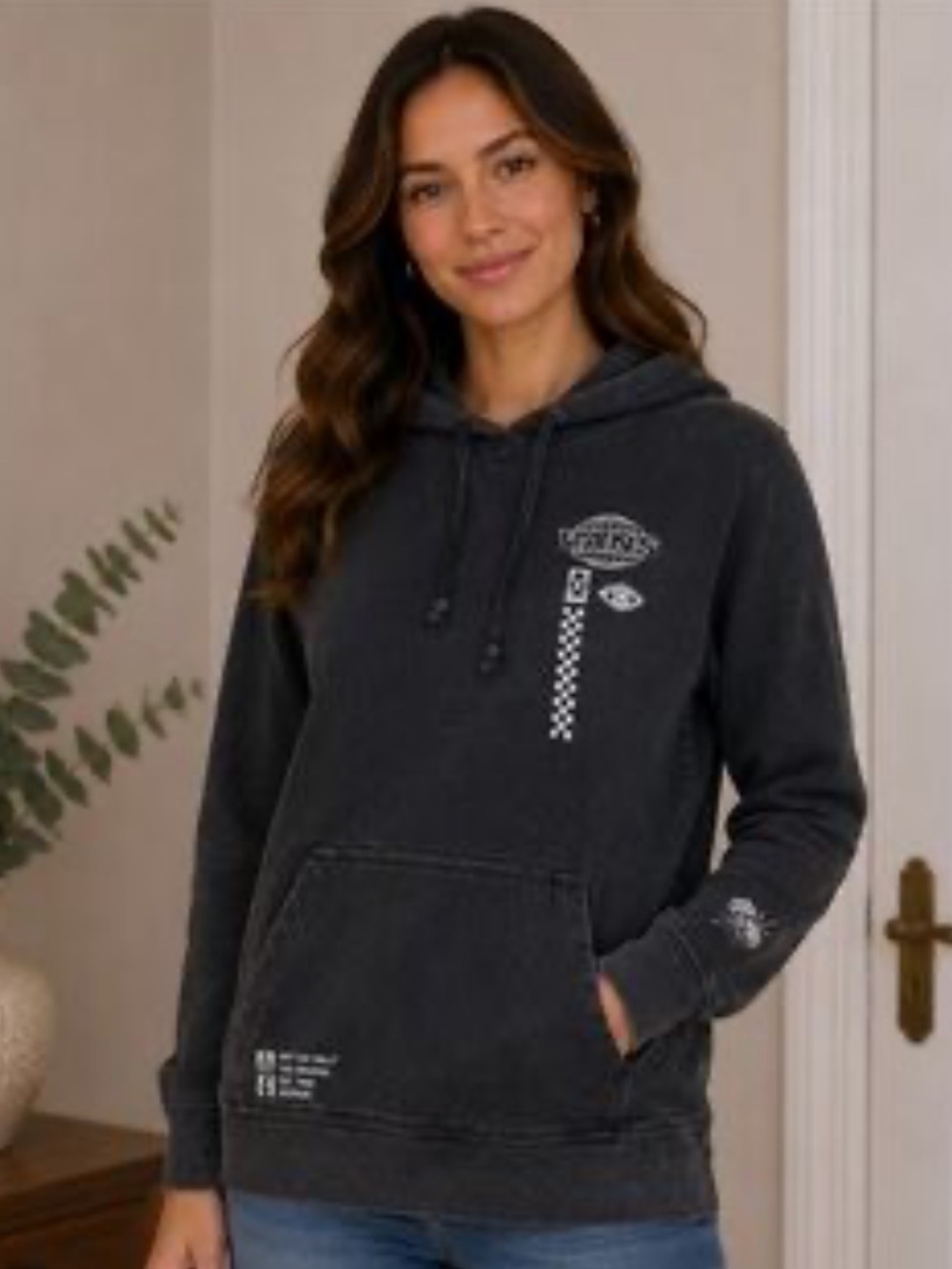Vans Black Washed Fleece Pullover Hoodie Sweatshirt Hoody Unisex Size XS